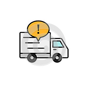 Delivery truck exclamation mark icon. shipment item warning illustration. simple outline vector symbol design.
