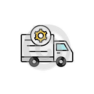 Delivery truck gear icon. shipment setting or machine car problem illustration. simple outline vector symbol design.