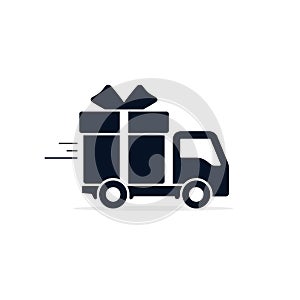 Delivery truck with gift box Icon. Vector flat style illustration isolated on white background