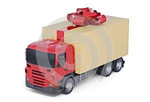Delivery Truck with Gift Box on White