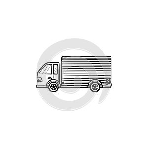 Delivery truck hand drawn outline doodle icon.