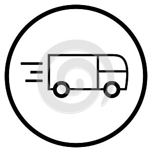 Delivery truck icon in black circle