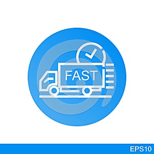 A delivery truck icon with a clock on it.