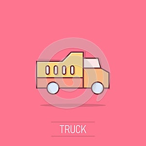 Delivery truck icon in comic style. Van cartoon vector illustration on isolated background. Cargo car splash effect business