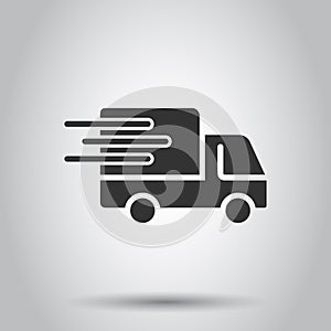 Delivery truck icon in flat style. Van vector illustration on white isolated background. Cargo car business concept