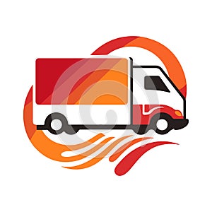 Delivery truck icon isolated on white background. Flat line cargo van moving fast. Fast shipping service logo. Vector