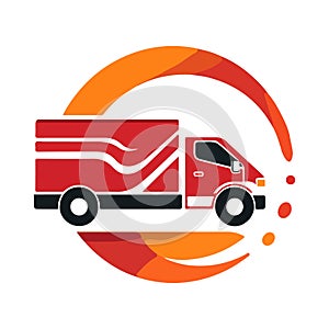 Delivery truck icon isolated on white background. Flat line cargo van moving fast. Fast shipping service logo. Vector