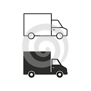 Delivery Truck icon set on white background. Vector isolated transportation black illustration