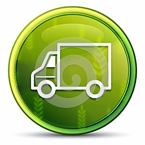 Delivery truck icon spring bright natural green round button illustration