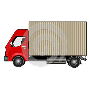 Delivery truck illustration of red truck isolated on white with empty copy space on side concept for moving relocation shipping fr