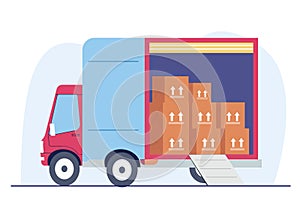 Delivery truck with loading cardboard boxes, concept of Delivery Storage.