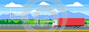 Delivery truck moving on highway road .trucking company banner concept