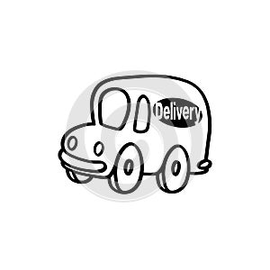 Delivery truck outline black and white cartoon