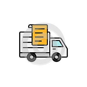 Delivery truck paper list icon. shipment report document illustration. simple outline vector symbol design.