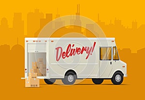 Delivery truck side back. Isometric styled illustration.