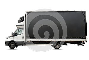 Delivery truck side view. with empty space for text. isolated on white background