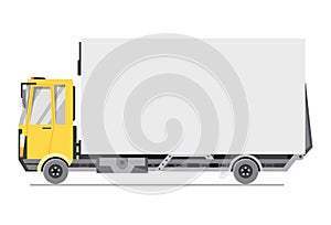 Delivery truck in side view. Logistic and shipping cargo concept. Commercial product goods shipping transport. Fast