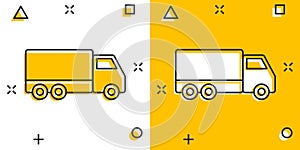 Delivery truck sign icon in comic style. Van vector cartoon illustration on white isolated background. Cargo car business concept