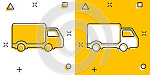 Delivery truck sign icon in comic style. Van vector cartoon illustration on white isolated background. Cargo car business concept
