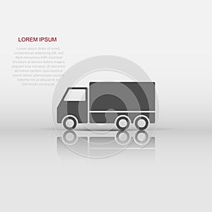 Delivery truck sign icon in flat style. Van vector illustration on white isolated background. Cargo car business concept