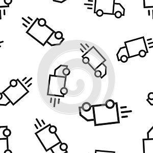 Delivery truck sign icon seamless pattern background. Van vector illustration on white isolated background. Cargo car business