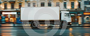 Delivery truck speeding through the city