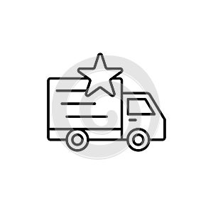 Delivery truck star icon. priority shipment item illustration. simple outline vector symbol design.