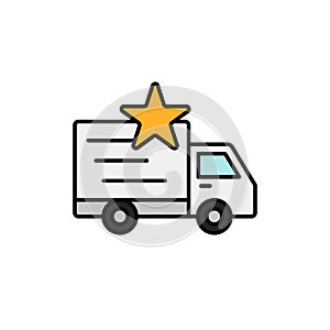 Delivery truck star icon. priority shipment item illustration. simple outline vector symbol design.
