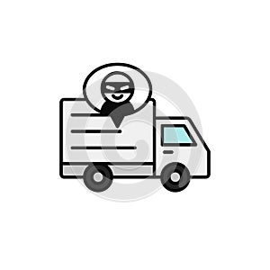 Delivery truck thief icon. shipment item robbed by criminal illustration. simple outline vector symbol design.
