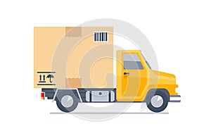 Delivery truck transporting a cardboard package