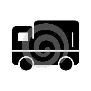 Delivery truck vector icon. Black and white track illustration. Solid linear icon.