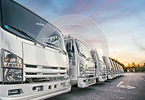 Delivery Trucks fleet in a row