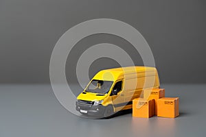 Delivery van and boxes. Logistics and industry.