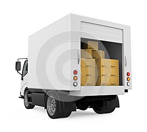 Delivery Van with Cardboard Boxes Isolated