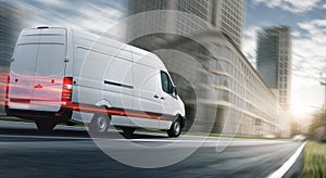 Delivery van in a city logistics