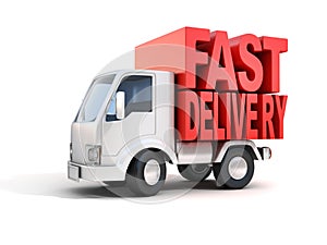 Delivery van with fast delivery letters on back