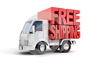 Delivery van with free shipping letters on back