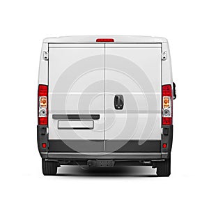 Delivery van rear view isolated on a white. Cargo short-base minibus