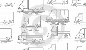 Delivery Van seamless pattern. line icon