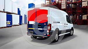 Delivery van transport vehicle in a logistics warehouse center
