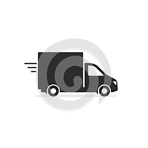 Delivery Van truck icon, minibus isolated on white background. Vector black illustration