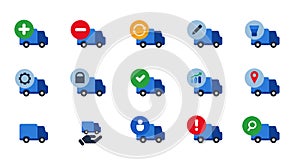 Delivery van trucking cargo car icon set collection blue vector