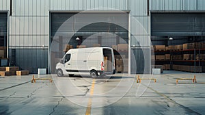 The delivery van in warehouse.AI generated image