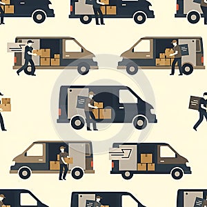 Delivery Van and Workers Illustration