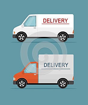 Delivery vans on the blue background.