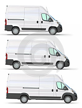 Delivery vans of different size and length isolated on white