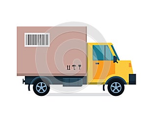 Delivery vector transport truck van and gift box