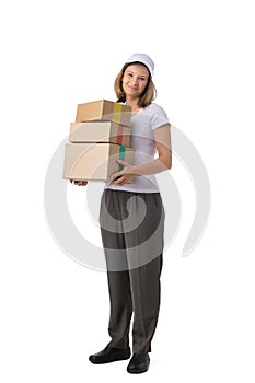 Delivery woman with boxes