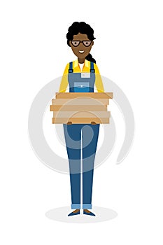 Delivery woman with pizza.