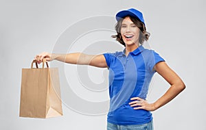 Delivery woman with takeaway food in paper bag